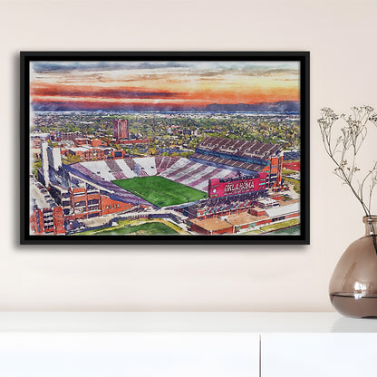 Gaylord Family Oklahoma Memorial Painting Stadium Watercolor, Sport Gift Art, Framed Canvas Print Wall Art