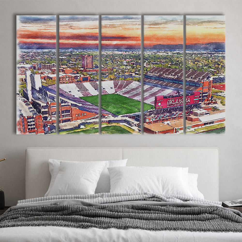 Gaylord Family Oklahoma Memorial Painting Stadium Watercolor, Sport Art, Extra Large Canvas Print Wall Art