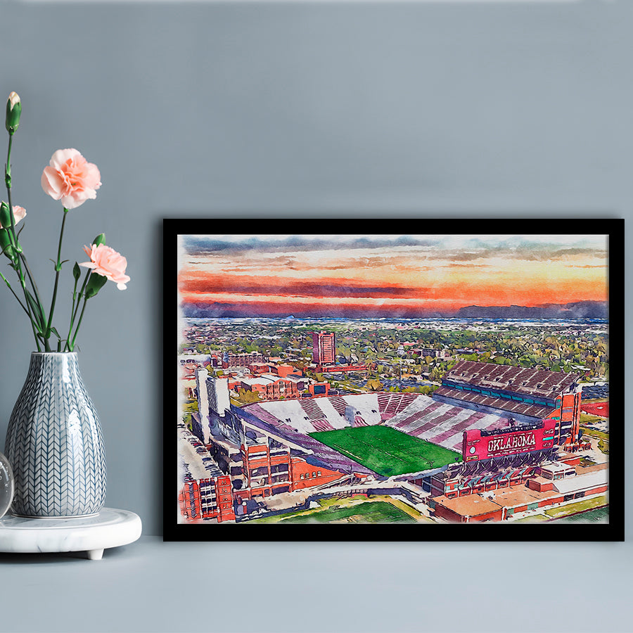 Gaylord Family Oklahoma Memorial Painting Stadium Watercolor, Sport Gift Art, Framed Art Print Wall Decor