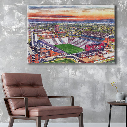 Gaylord Family Oklahoma Memorial Painting Stadium Watercolor, Sport Art, Gifts for him, Canvas Print Wall Art