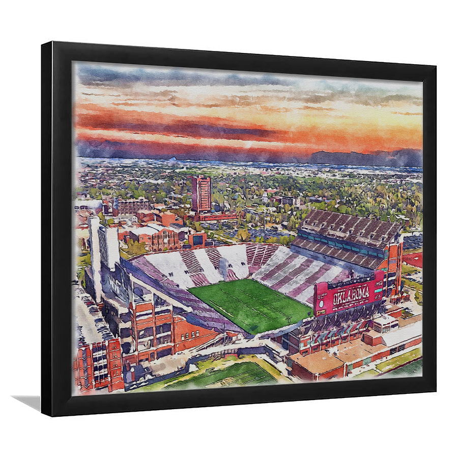 Gaylord Family Oklahoma Memorial Painting Stadium Watercolor, Sport Gift Art, Framed Art Print Wall Decor