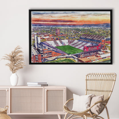 Gaylord Family Oklahoma Memorial Painting Stadium Watercolor, Sport Gift Art, Framed Canvas Print Wall Art