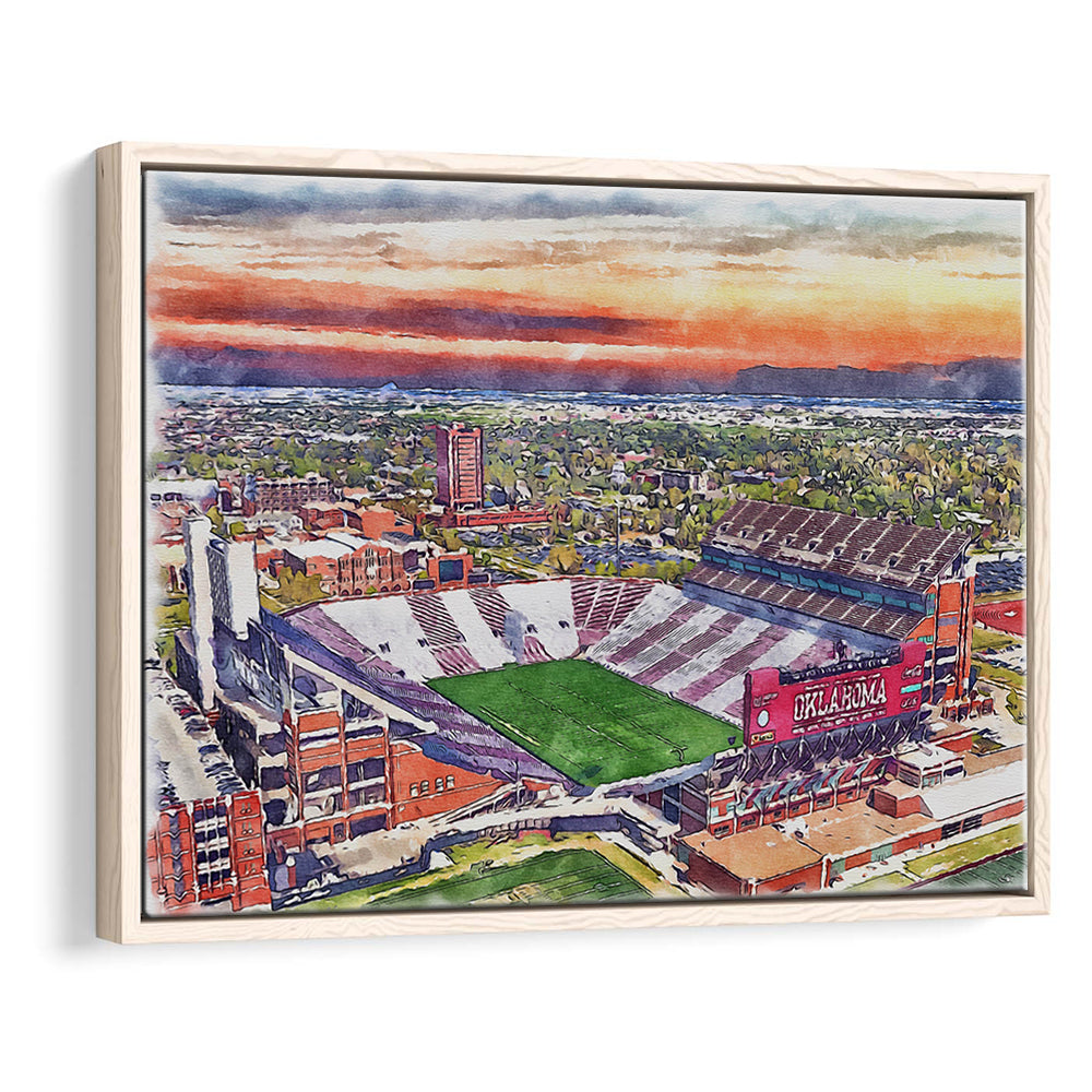 Gaylord Family Oklahoma Memorial Painting Stadium Watercolor, Sport Gift Art, Framed Canvas Print Wall Art
