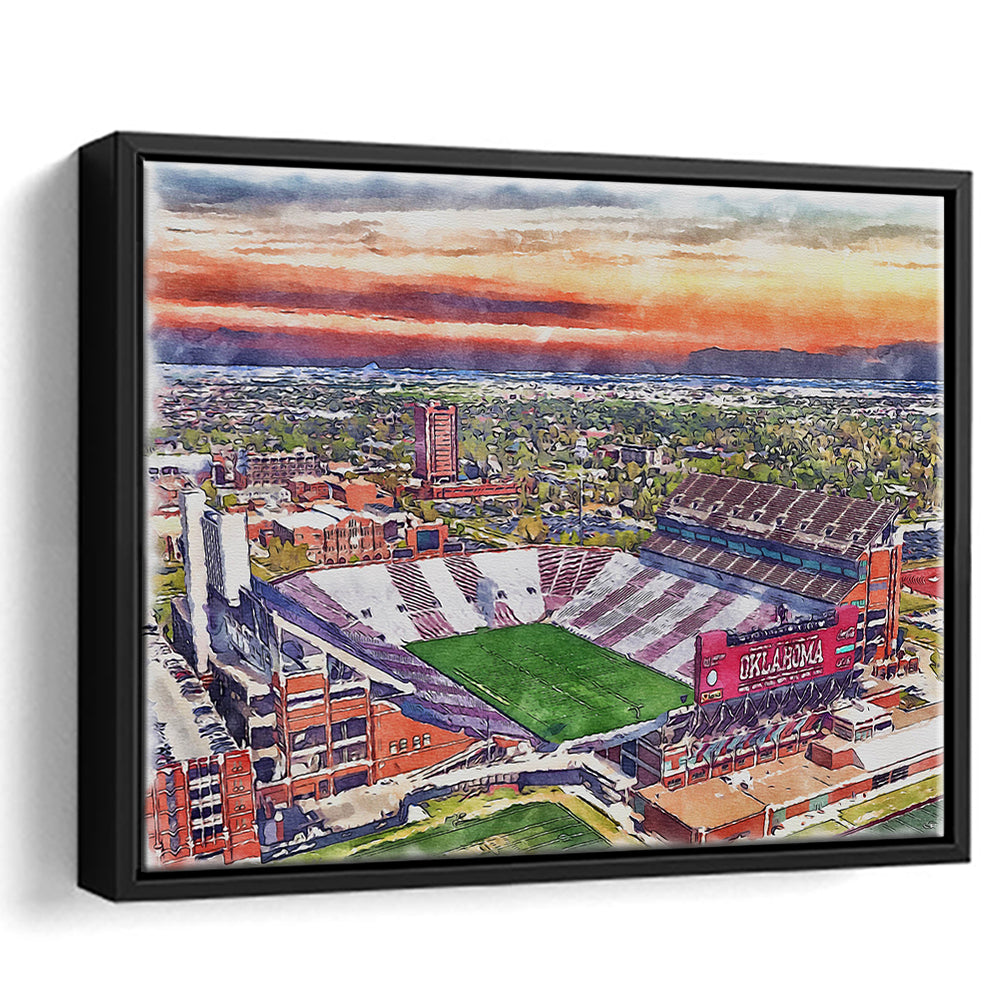 Gaylord Family Oklahoma Memorial Painting Stadium Watercolor, Sport Gift Art, Framed Canvas Print Wall Art