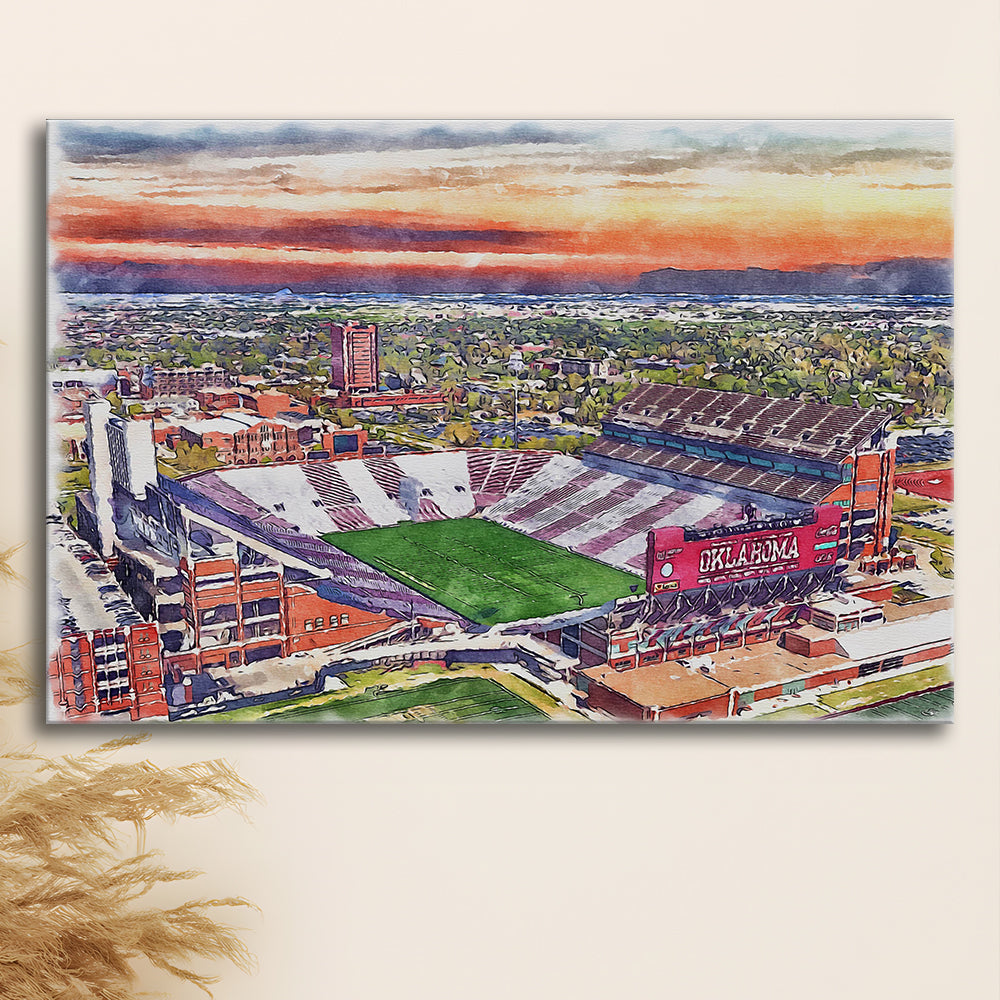 Gaylord Family Oklahoma Memorial Painting Stadium Watercolor, Sport Art, Gifts for him, Canvas Print Wall Art