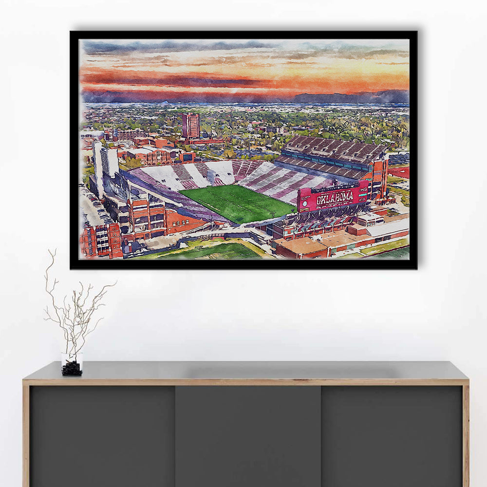 Gaylord Family Oklahoma Memorial Painting Stadium Watercolor, Sport Gift Art, Framed Art Print Wall Decor