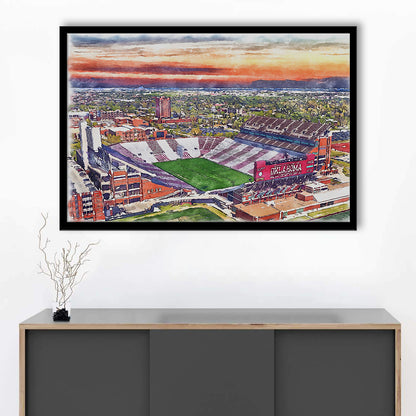 Gaylord Family Oklahoma Memorial Painting Stadium Watercolor, Sport Gift Art, Framed Art Print Wall Decor