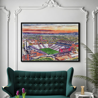 Gaylord Family Oklahoma Memorial Painting Stadium Watercolor, Sport Gift Art, Framed Art Print Wall Decor