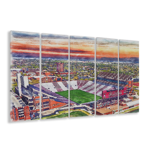 Gaylord Family Oklahoma Memorial Painting Stadium Watercolor, Sport Art, Extra Large Canvas Print Wall Art