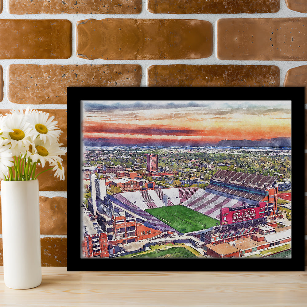 Gaylord Family Oklahoma Memorial Painting Stadium Watercolor, Sport Gift Art, Framed Art Print Wall Decor