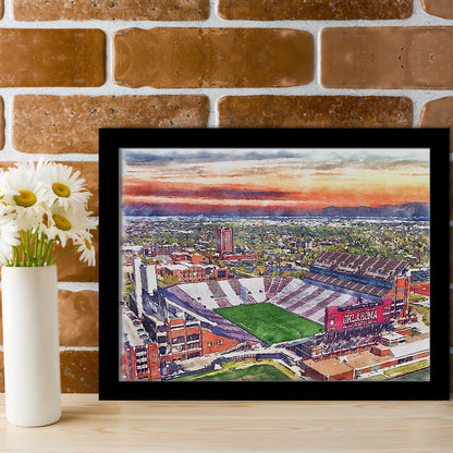 Gaylord Family Oklahoma Memorial Painting Stadium Watercolor, Sport Gift Art, Framed Art Print Wall Decor