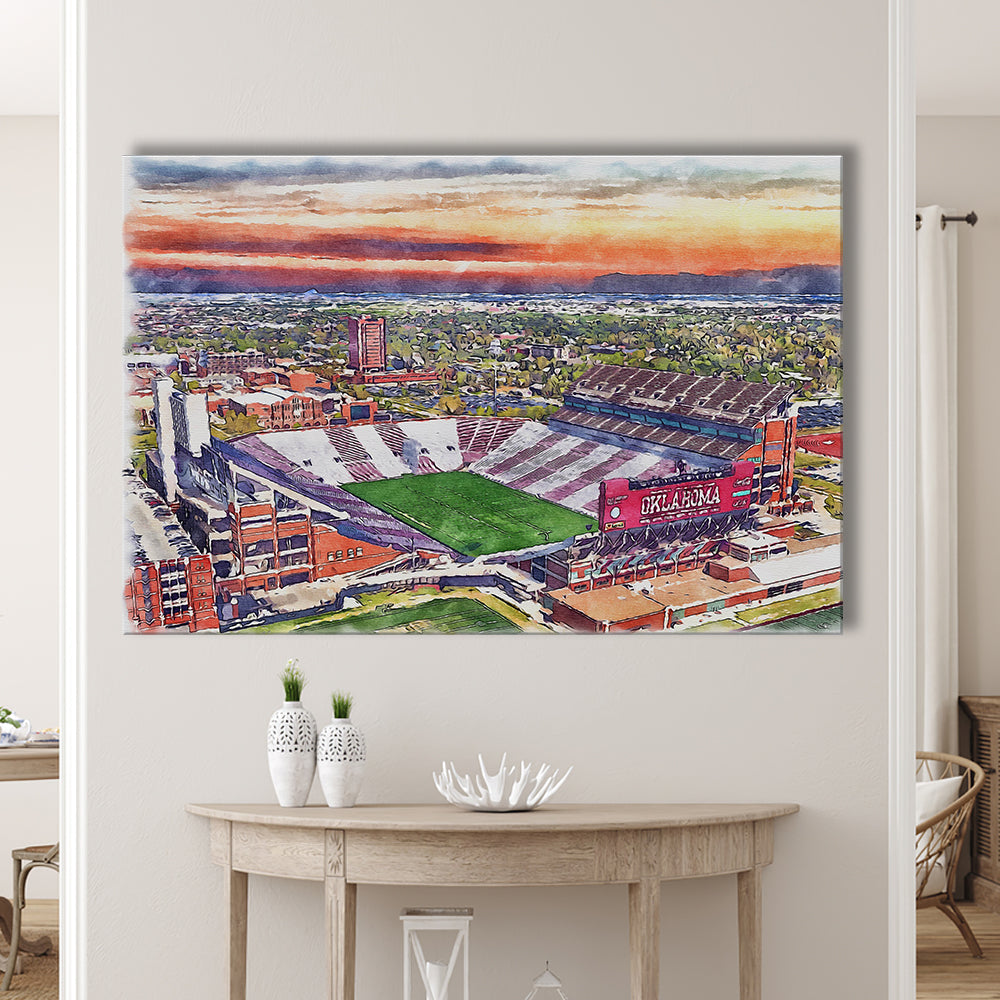 Gaylord Family Oklahoma Memorial Painting Stadium Watercolor, Sport Art, Gifts for him, Canvas Print Wall Art