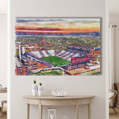 Gaylord Family Oklahoma Memorial Painting Stadium Watercolor, Sport Art, Gifts for him, Canvas Print Wall Art