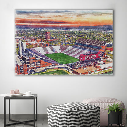 Gaylord Family Oklahoma Memorial Painting Stadium Watercolor, Sport Art, Gifts for him, Canvas Print Wall Art