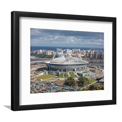 Gazprom Arena, Stadium Canvas, Sport Art, Fan Gifts, White Border Framed Art Print Wall Decor