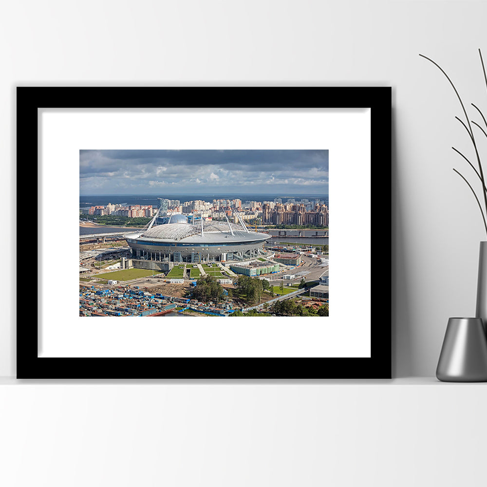 Gazprom Arena, Stadium Canvas, Sport Art, Fan Gifts, White Border Framed Art Print Wall Decor