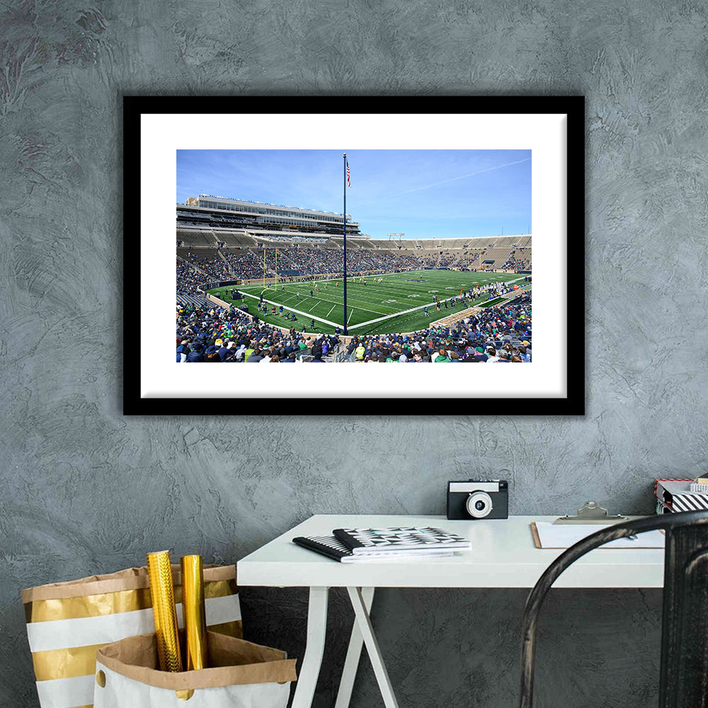 Generic Notre Dame Stadium, Stadium Canvas, Sport Art, Gift for him, White Border Framed Art Print Wall Decor