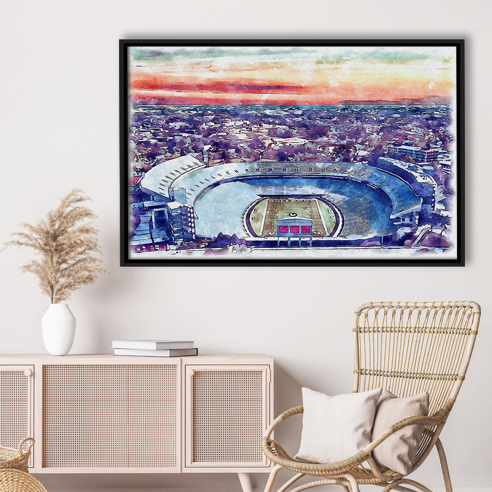 Georgia Bulldogs, Sanford Painting Stadium Watercolor, Sport Gift Art, Framed Canvas Print Wall Art