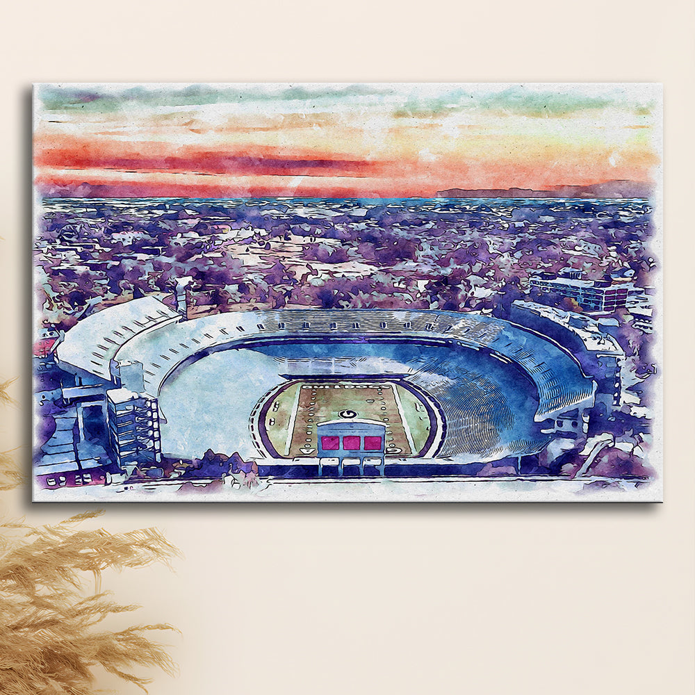 Georgia Bulldogs, Sanford Painting Stadium Watercolor, Sport Art, Gifts for him, Canvas Print Wall Art