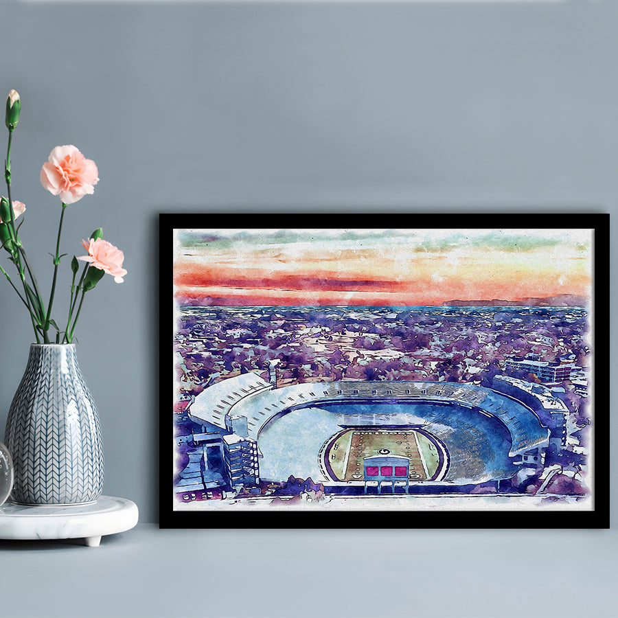 Georgia Bulldogs, Sanford Painting Stadium Watercolor, Sport Gift Art, Framed Art Print Wall Decor