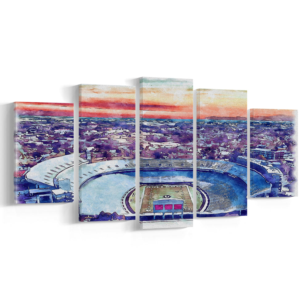 Georgia Bulldogs, Sanford Painting Stadium Watercolor, Sport Art, Mixed 5 Panel, Canvas Print Wall Art