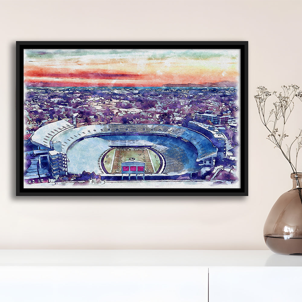 Georgia Bulldogs, Sanford Painting Stadium Watercolor, Sport Gift Art, Framed Canvas Print Wall Art