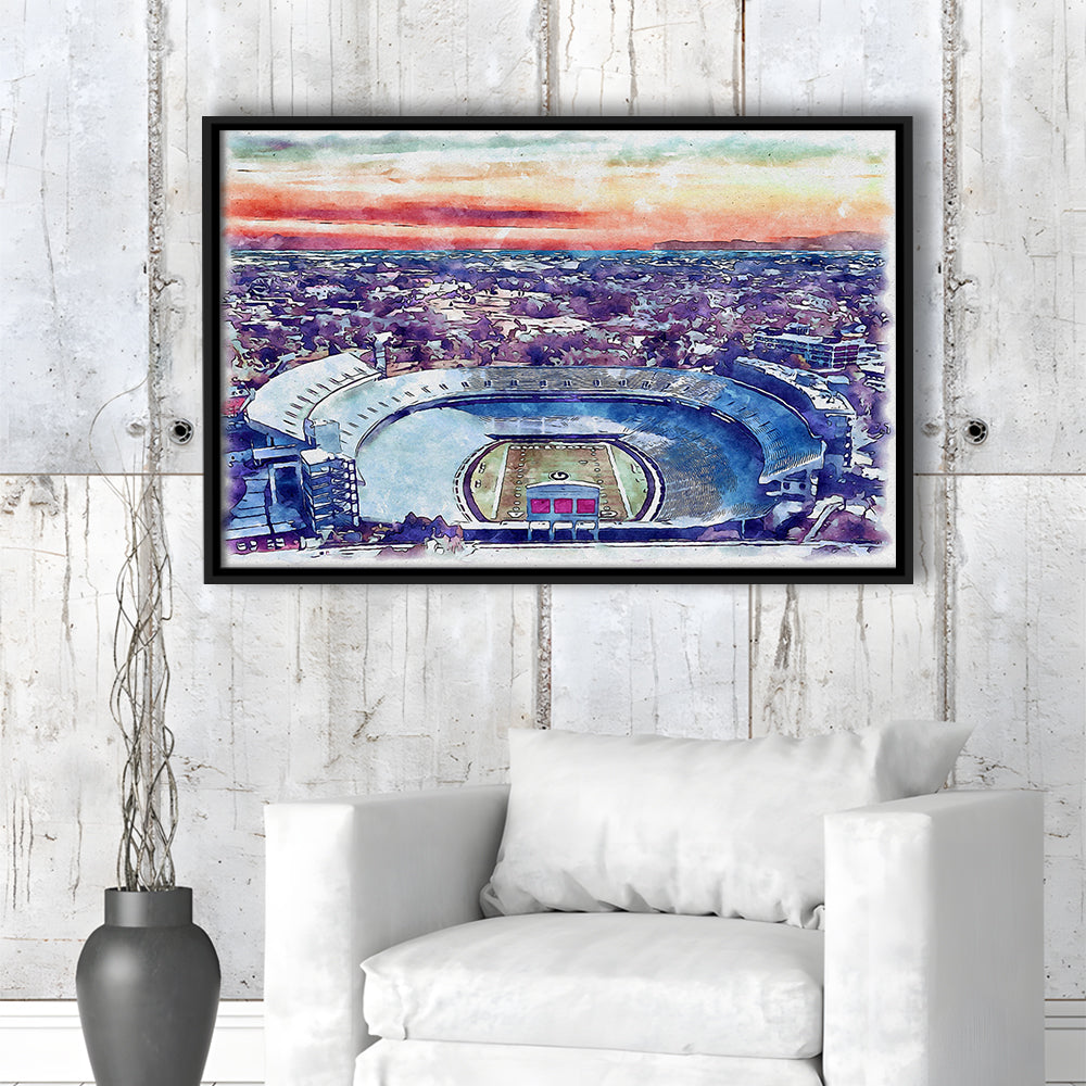 Georgia Bulldogs, Sanford Painting Stadium Watercolor, Sport Gift Art, Framed Canvas Print Wall Art