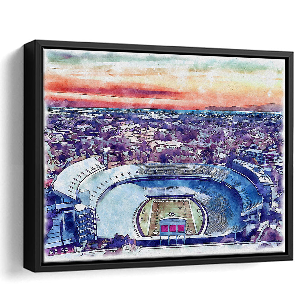 Georgia Bulldogs, Sanford Painting Stadium Watercolor, Sport Gift Art, Framed Canvas Print Wall Art