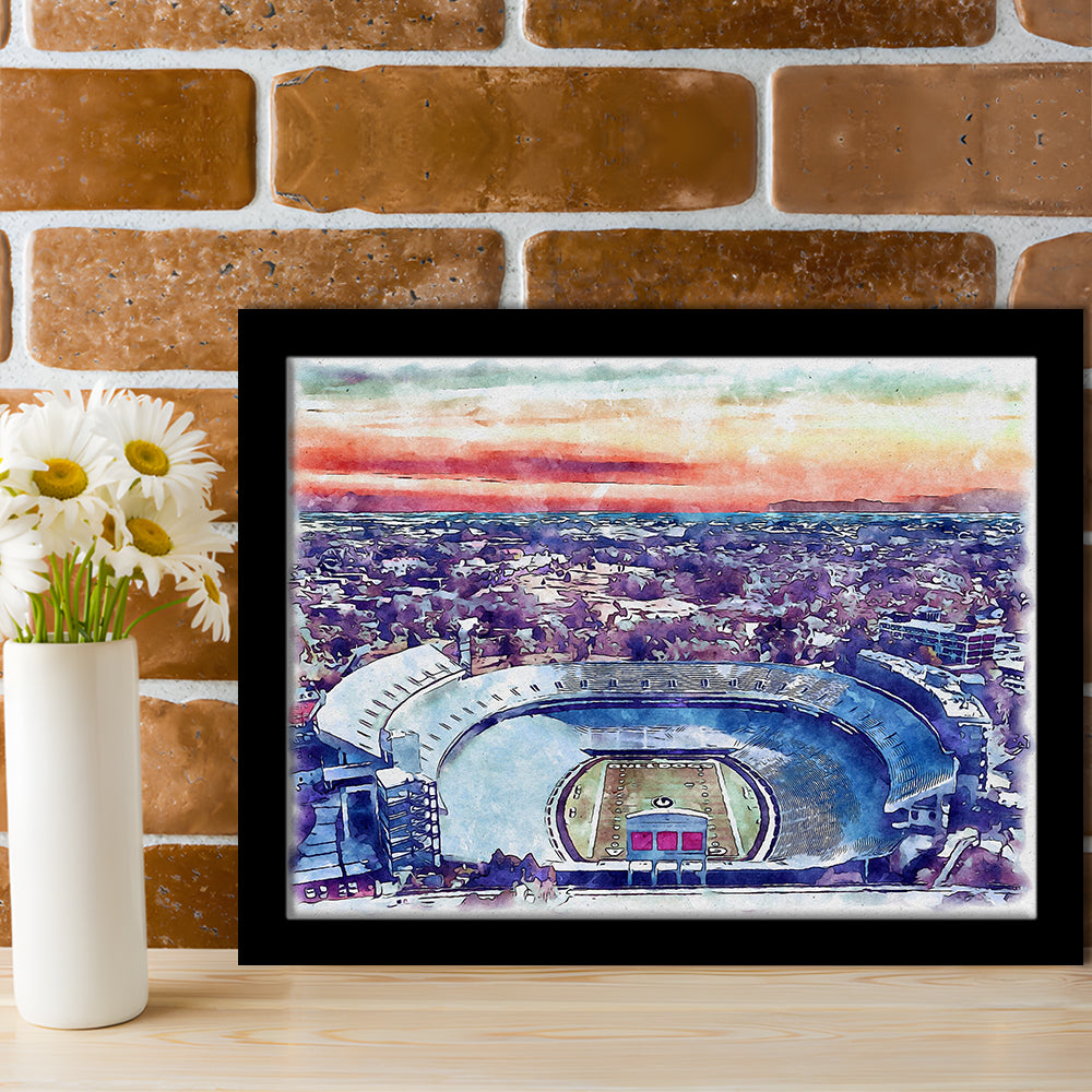 Georgia Bulldogs, Sanford Painting Stadium Watercolor, Sport Gift Art, Framed Art Print Wall Decor