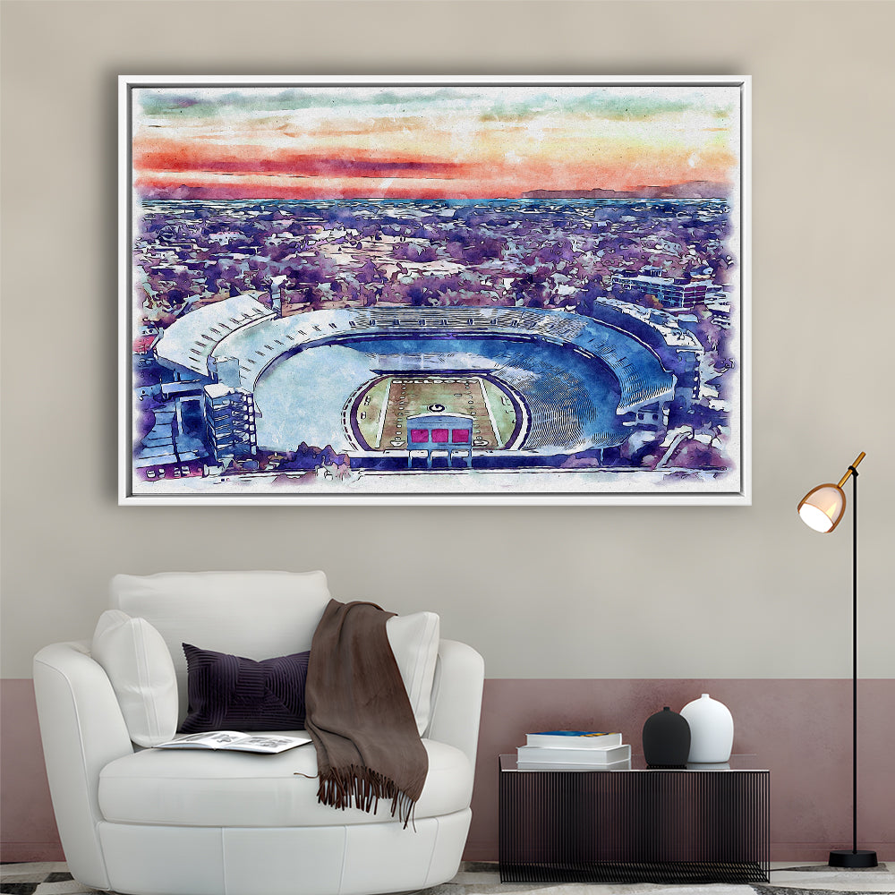 Georgia Bulldogs, Sanford Painting Stadium Watercolor, Sport Gift Art, Framed Canvas Print Wall Art