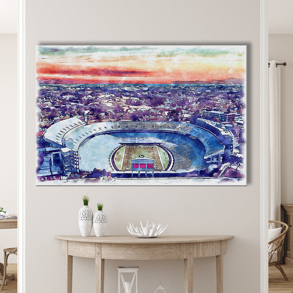 Georgia Bulldogs, Sanford Painting Stadium Watercolor, Sport Art, Gifts for him, Canvas Print Wall Art