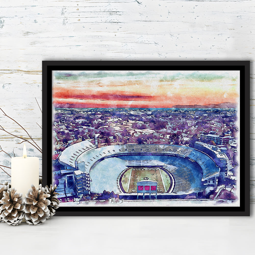 Georgia Bulldogs, Sanford Painting Stadium Watercolor, Sport Gift Art, Framed Canvas Print Wall Art