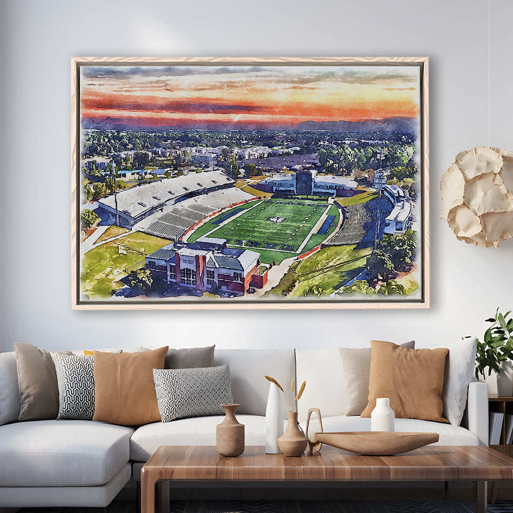 Georgia Southern Eagles, Paulson Painting Stadium Watercolor, Sport Gift Art, Framed Canvas Print Wall Art