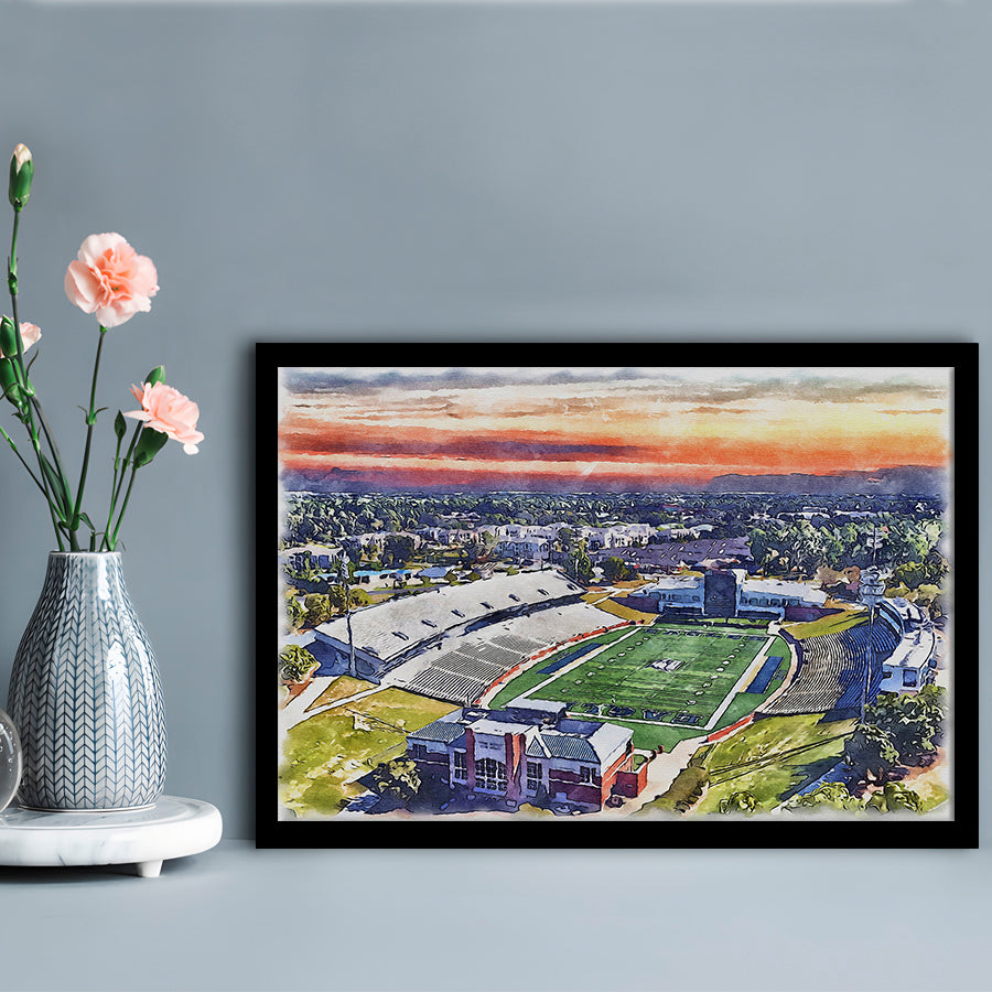 Georgia Southern Eagles, Paulson Painting Stadium Watercolor, Sport Gift Art, Framed Art Print Wall Decor