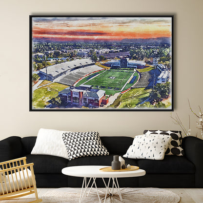 Georgia Southern Eagles, Paulson Painting Stadium Watercolor, Sport Gift Art, Framed Canvas Print Wall Art