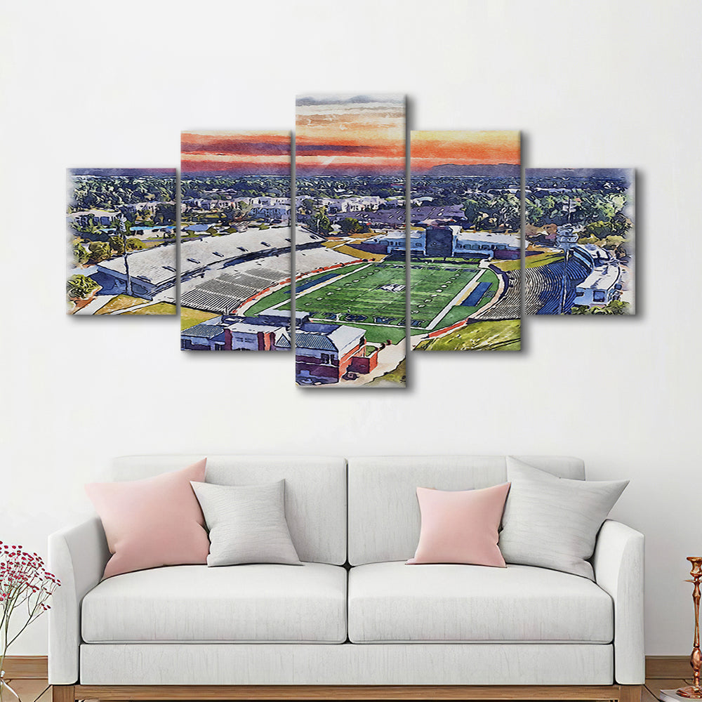 Georgia Southern Eagles, Paulson Painting Stadium Watercolor, Sport Art, Mixed 5 Panel, Canvas Print Wall Art