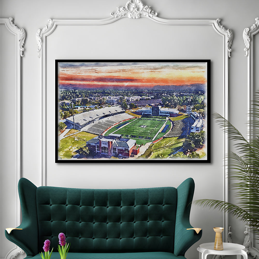 Georgia Southern Eagles, Paulson Painting Stadium Watercolor, Sport Gift Art, Framed Art Print Wall Decor