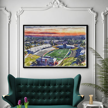 Georgia Southern Eagles, Paulson Painting Stadium Watercolor, Sport Gift Art, Framed Art Print Wall Decor