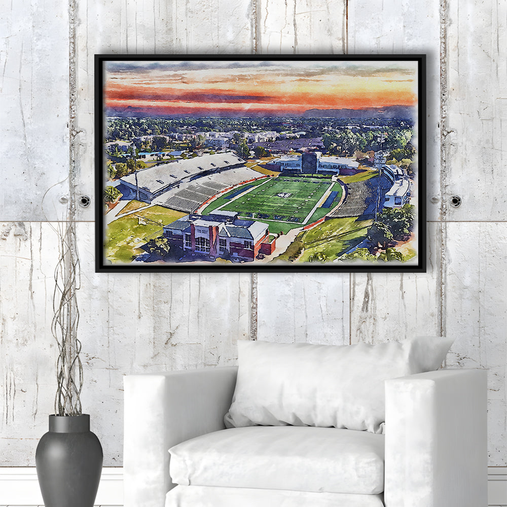 Georgia Southern Eagles, Paulson Painting Stadium Watercolor, Sport Gift Art, Framed Canvas Print Wall Art