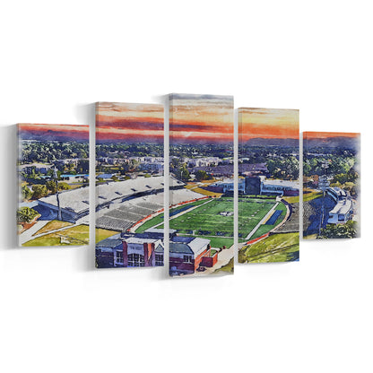 Georgia Southern Eagles, Paulson Painting Stadium Watercolor, Sport Art, Mixed 5 Panel, Canvas Print Wall Art