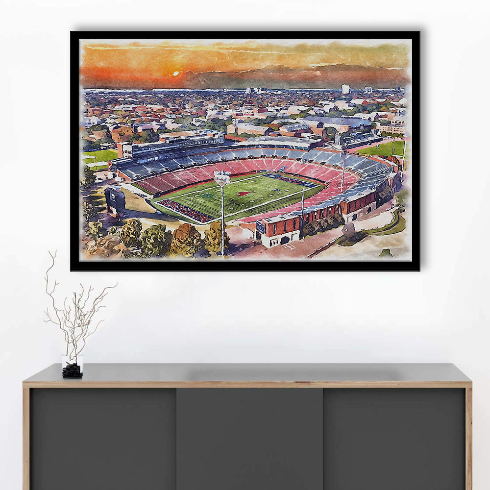 Gerald J Ford Stadium, Southern Methodist Football Painting Stadium, Sport Gift Art, Framed Art Print Wall Decor