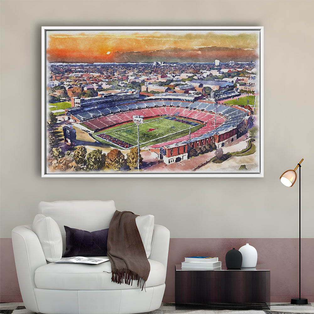 Gerald J Ford Stadium, Southern Methodist Football Painting Stadium, Sport Gift Art, Framed Canvas Print Wall Art