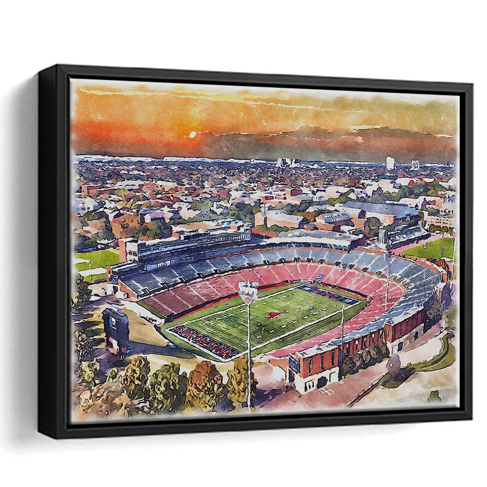Gerald J Ford Stadium, Southern Methodist Football Painting Stadium, Sport Gift Art, Framed Canvas Print Wall Art