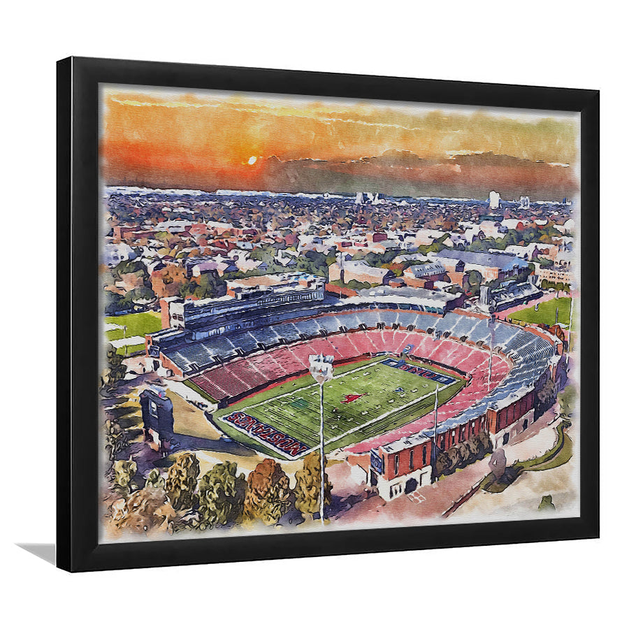 Gerald J Ford Stadium, Southern Methodist Football Painting Stadium, Sport Gift Art, Framed Art Print Wall Decor