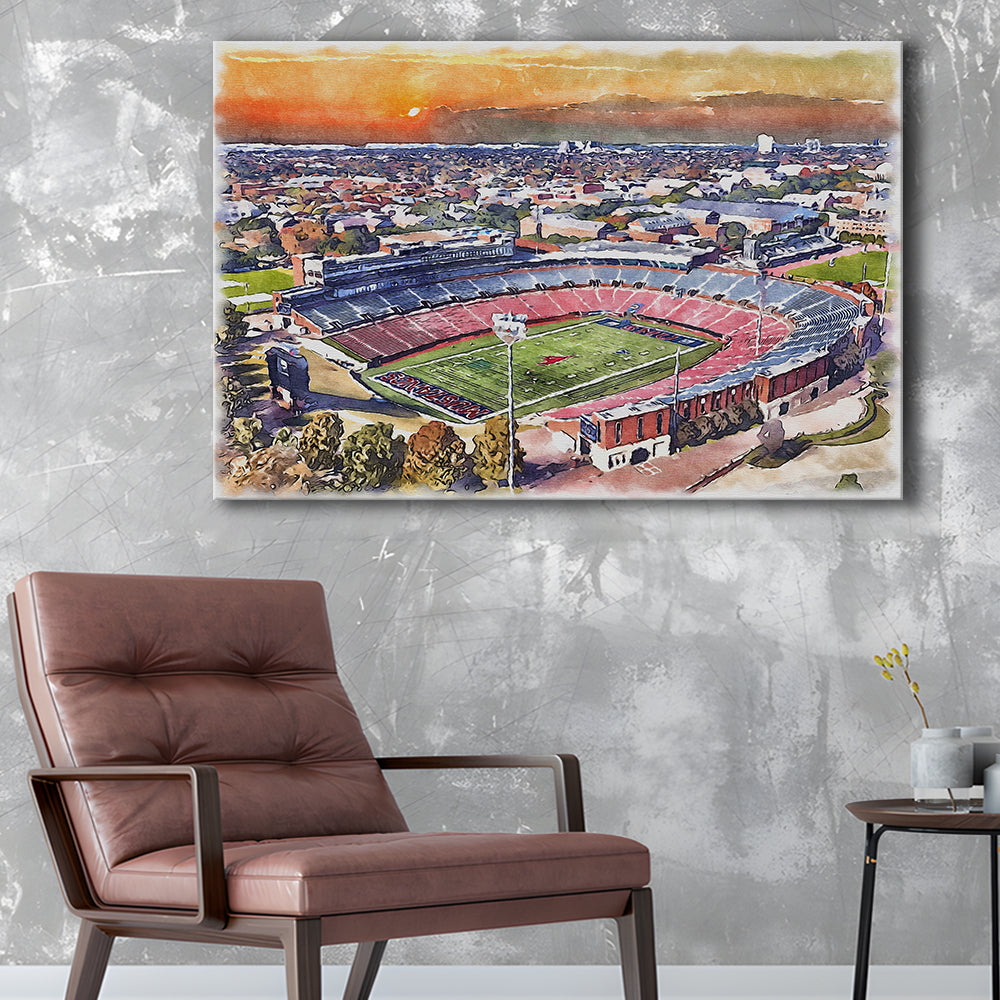 Gerald J Ford Stadium, Southern Methodist Football Painting Stadium, Sport Art, Gifts for him, Canvas Print Wall Art