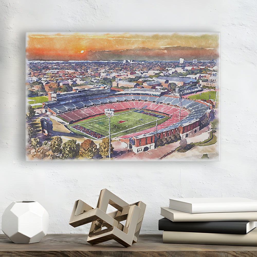 Gerald J Ford Stadium, Southern Methodist Football Painting Stadium, Sport Art, Gifts for him, Canvas Print Wall Art