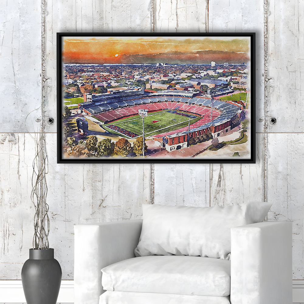 Gerald J Ford Stadium, Southern Methodist Football Painting Stadium, Sport Gift Art, Framed Canvas Print Wall Art