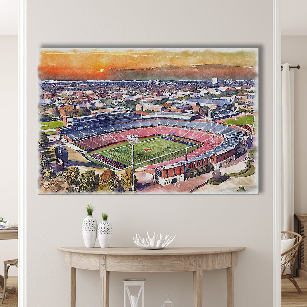 Gerald J Ford Stadium, Southern Methodist Football Painting Stadium, Sport Art, Gifts for him, Canvas Print Wall Art