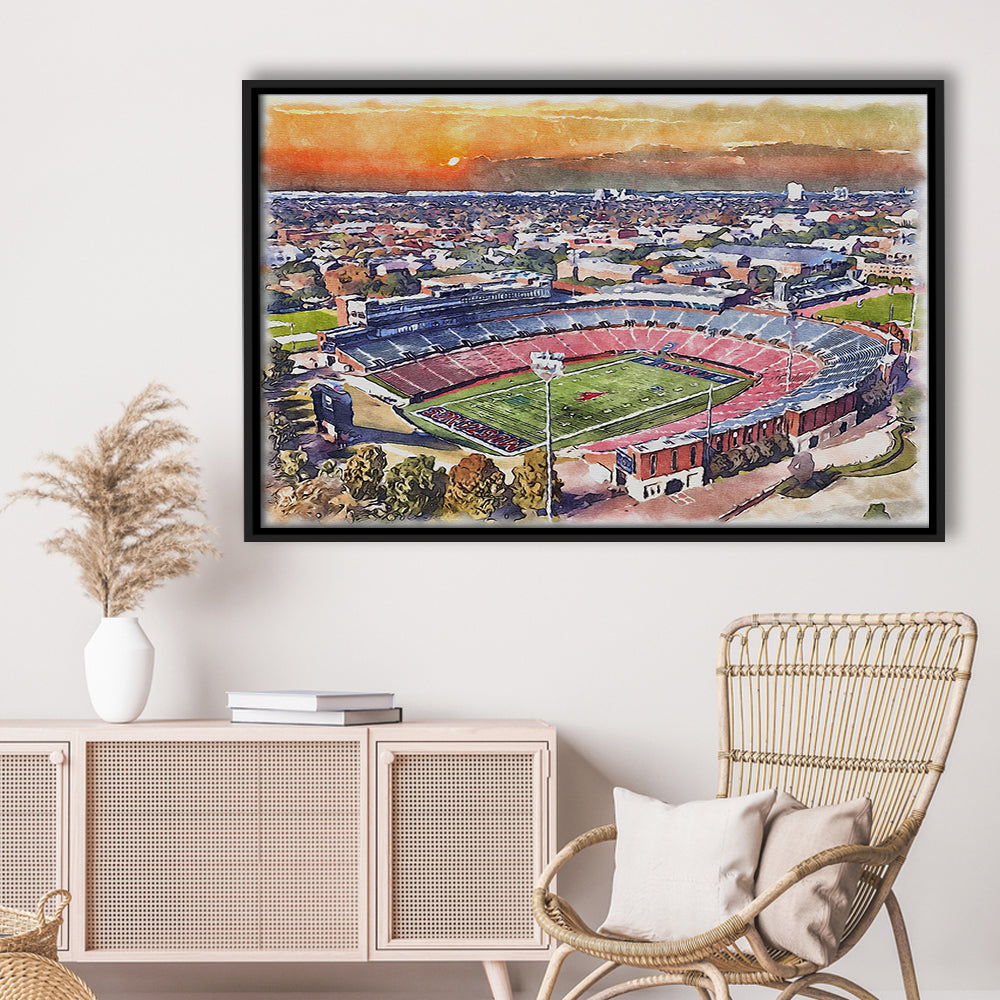 Gerald J Ford Stadium, Southern Methodist Football Painting Stadium, Sport Gift Art, Framed Canvas Print Wall Art