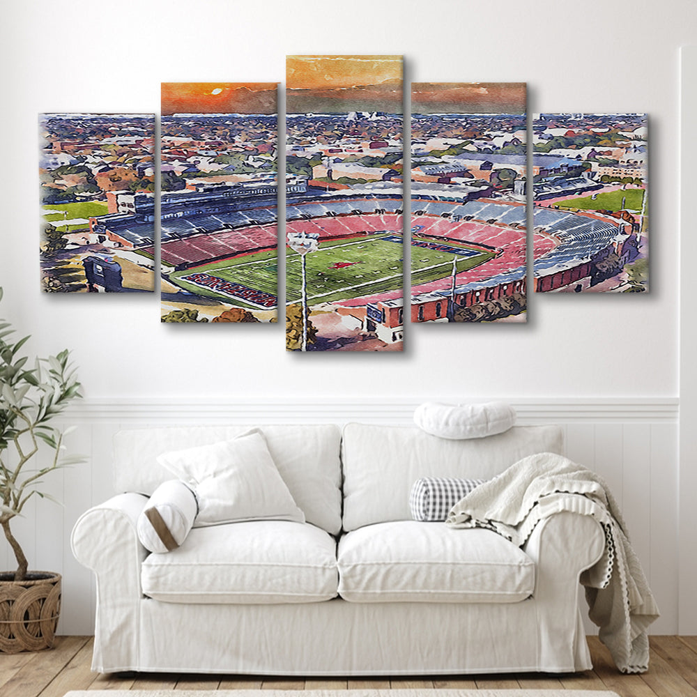 Gerald J Ford Stadium, Southern Methodist Football Painting Stadium, Sport Art, Mixed 5 Panel, Canvas Print Wall Art
